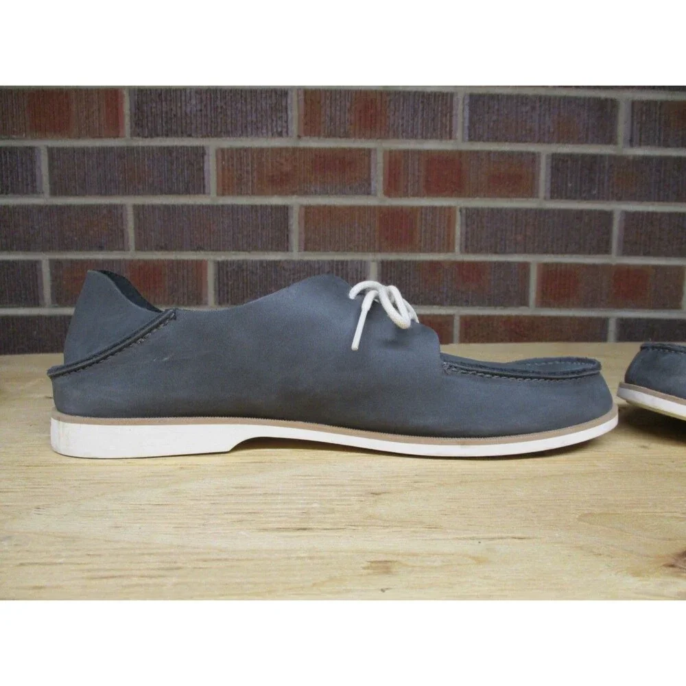 Olukai Men Holokai Gray Leather Boat Shoes Lace Up Casual 10279-6C6C Size 10